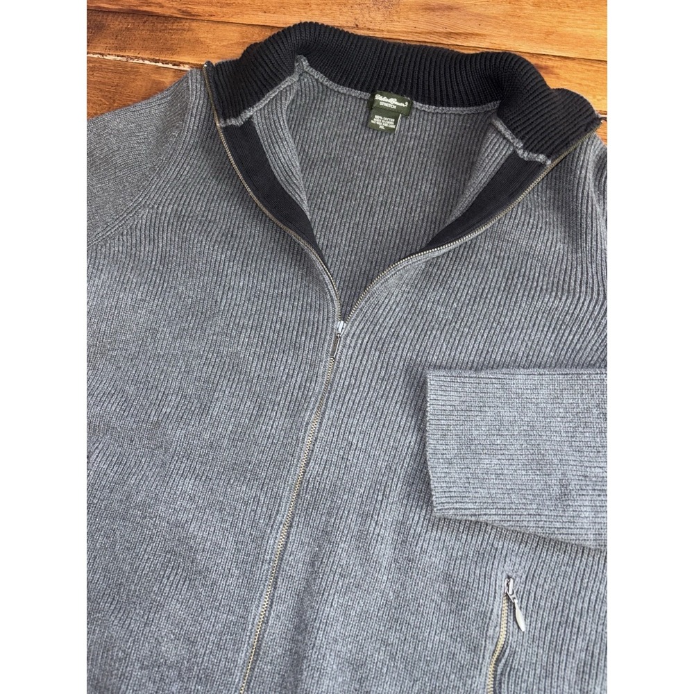 Eddie Bauer Full Zip Sweater Mens‎ XL Gray Ribbed Cotton Mock Neck Jacket